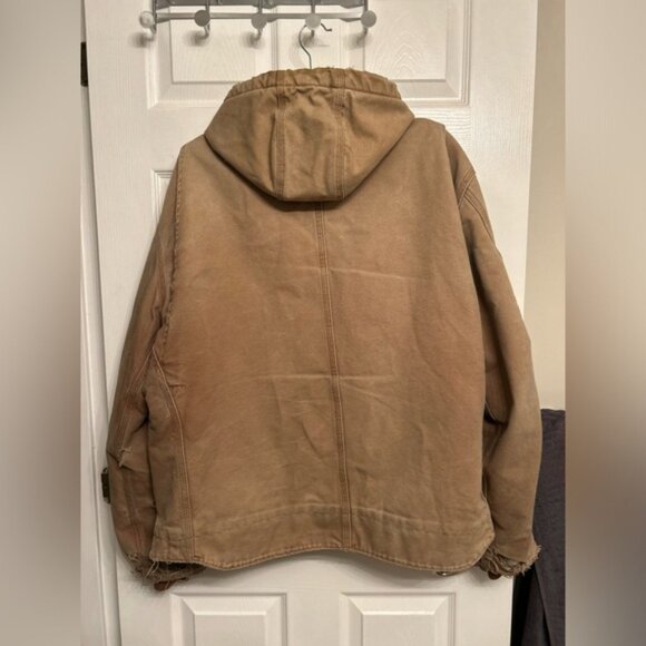 Distressed Hooded Carhart Lined Sherpa Work Jacket - Picture 2 of 12